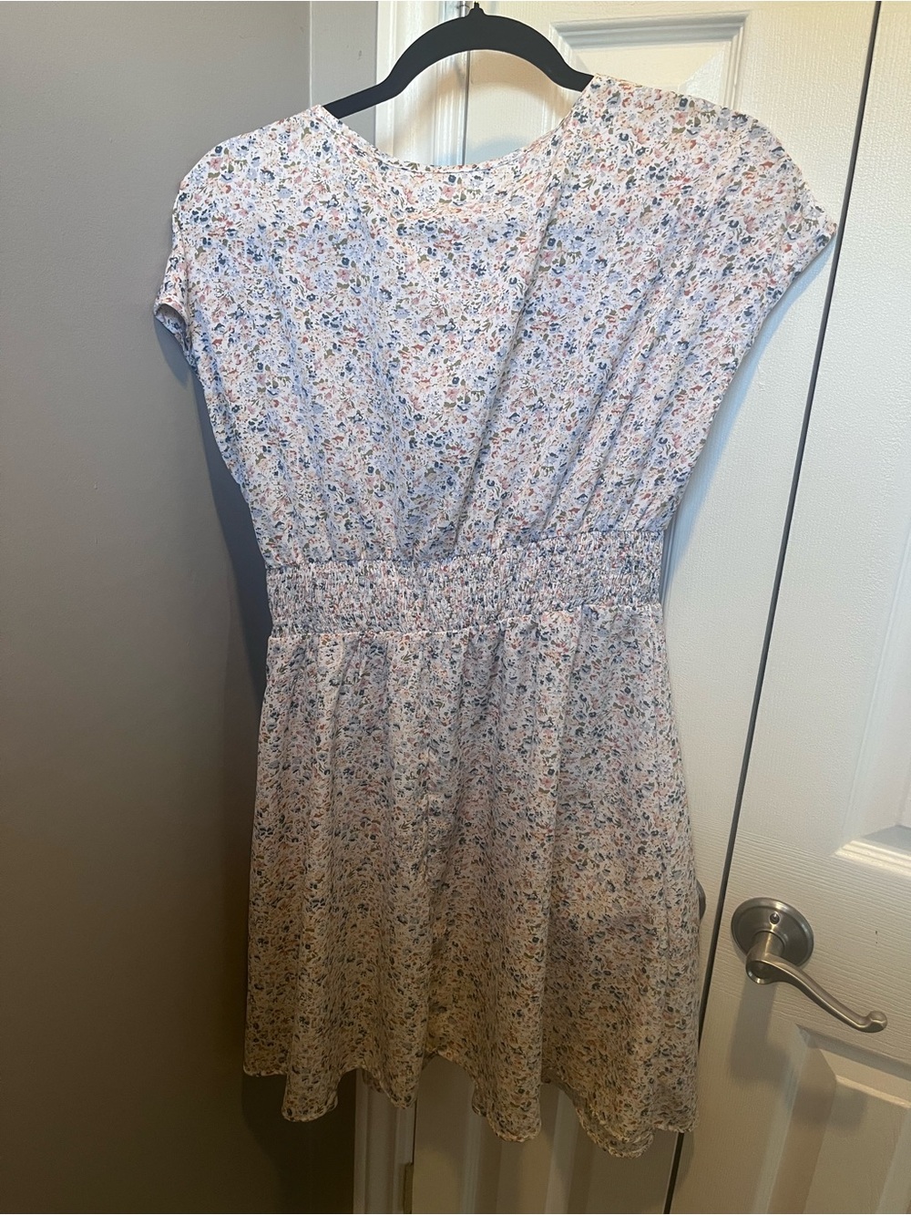 Floral Smocked Waist Casual Dress - Light Blue/Pink